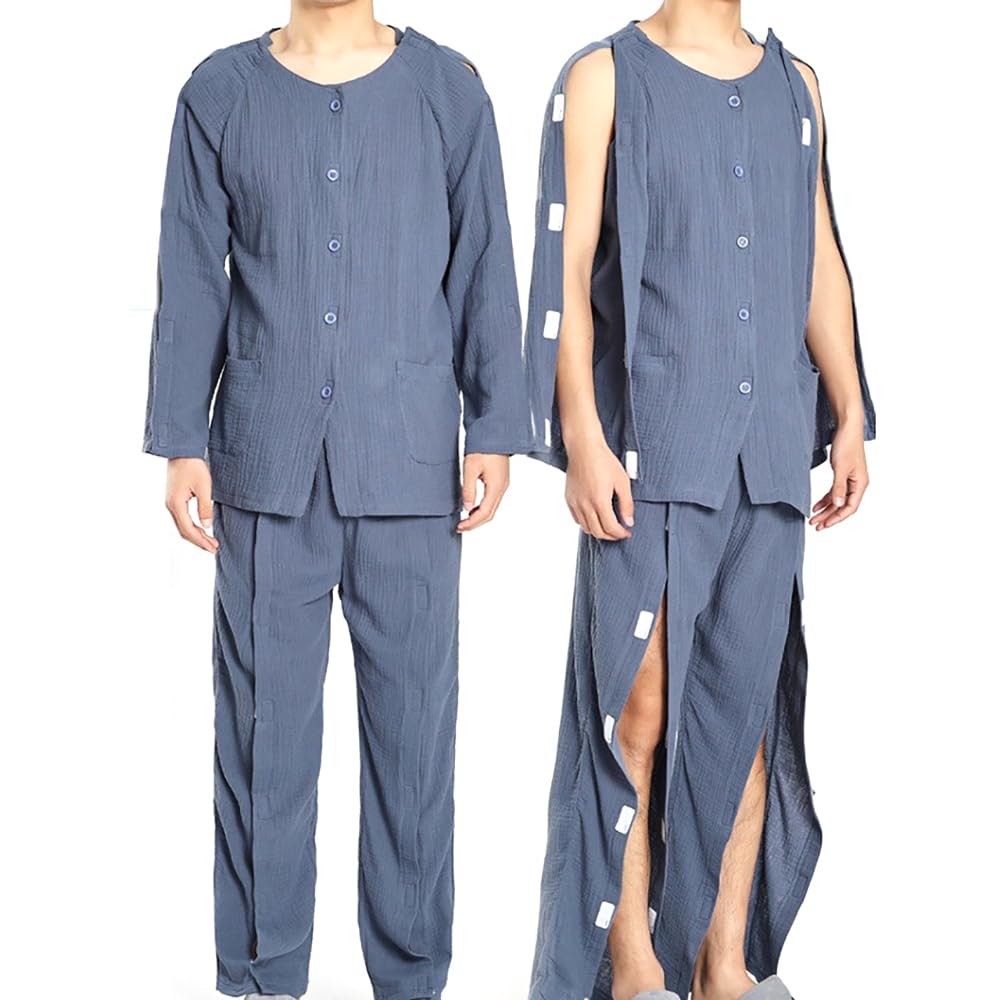 Ropa para Pacientes Masculinos, Traje De Paciente Postrado En Cama con, Fácil De Usar Y Quitar, Asistente De Enfermería Hospitalaria, para Parálisis, Ancianos, Discapacitados