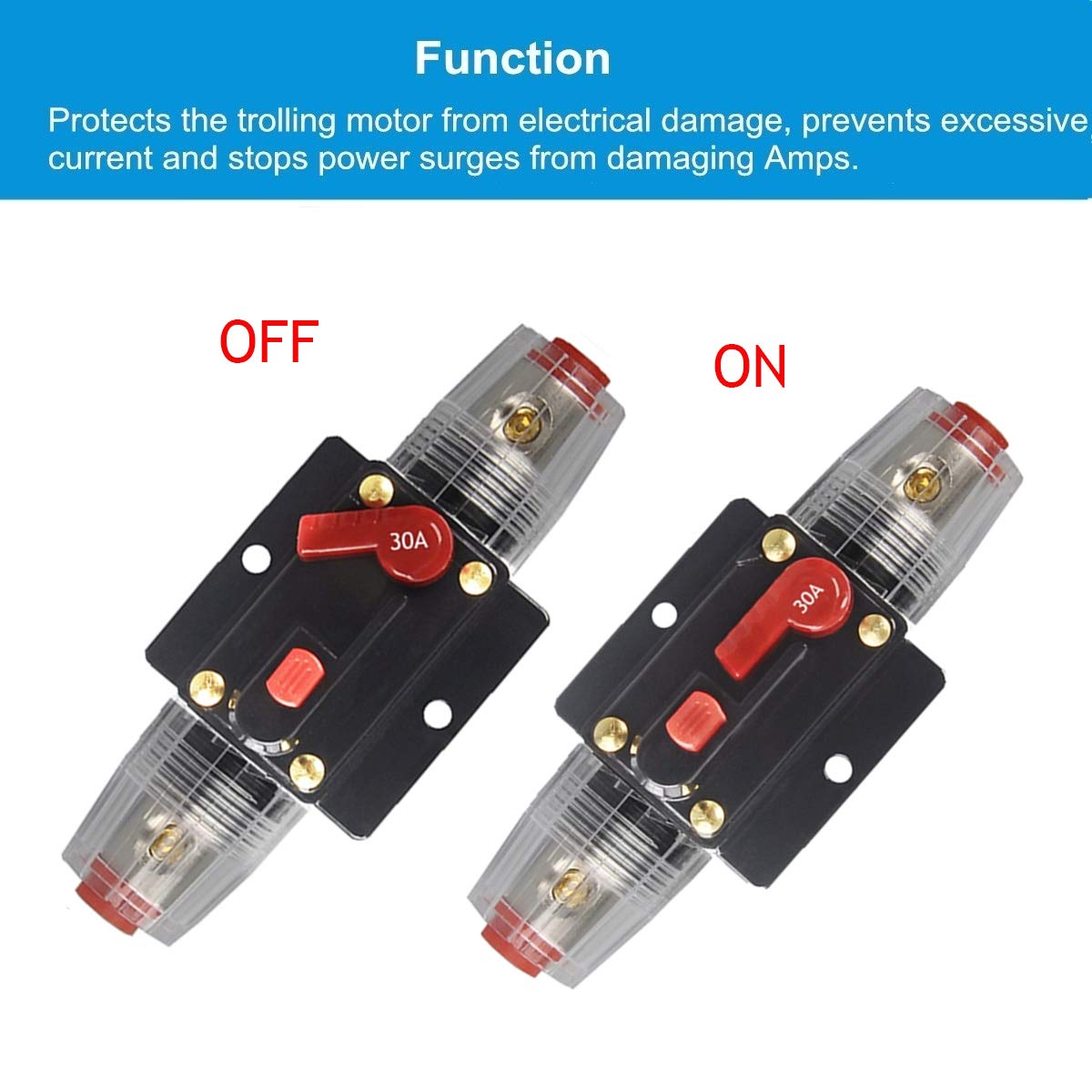 130 Amp DC Circuit Breaker - In-Line Audio/Stereo Fuse For Car, RV, Boat 12V/24V/32V Systems With Reset Switch