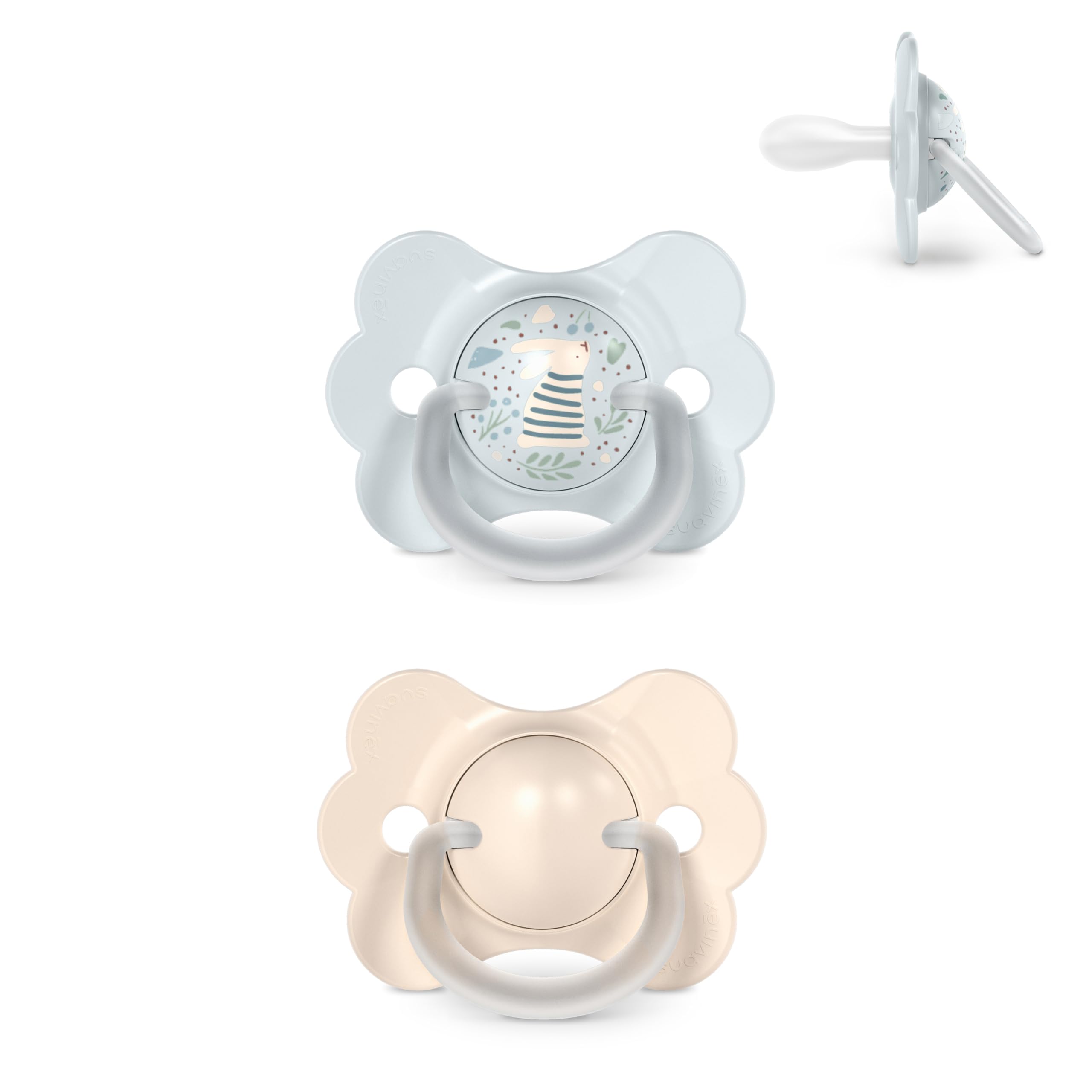 Suavinex, Pack 2 Chupetes para Bebés 0/6 Meses y Recién Nacidos, con Tetina Fisiológica de Silicona SX Pro, Simétrica, Plana y Flexible, Respeta el Desarrollo Bucodental, Wonder Beige + Azul