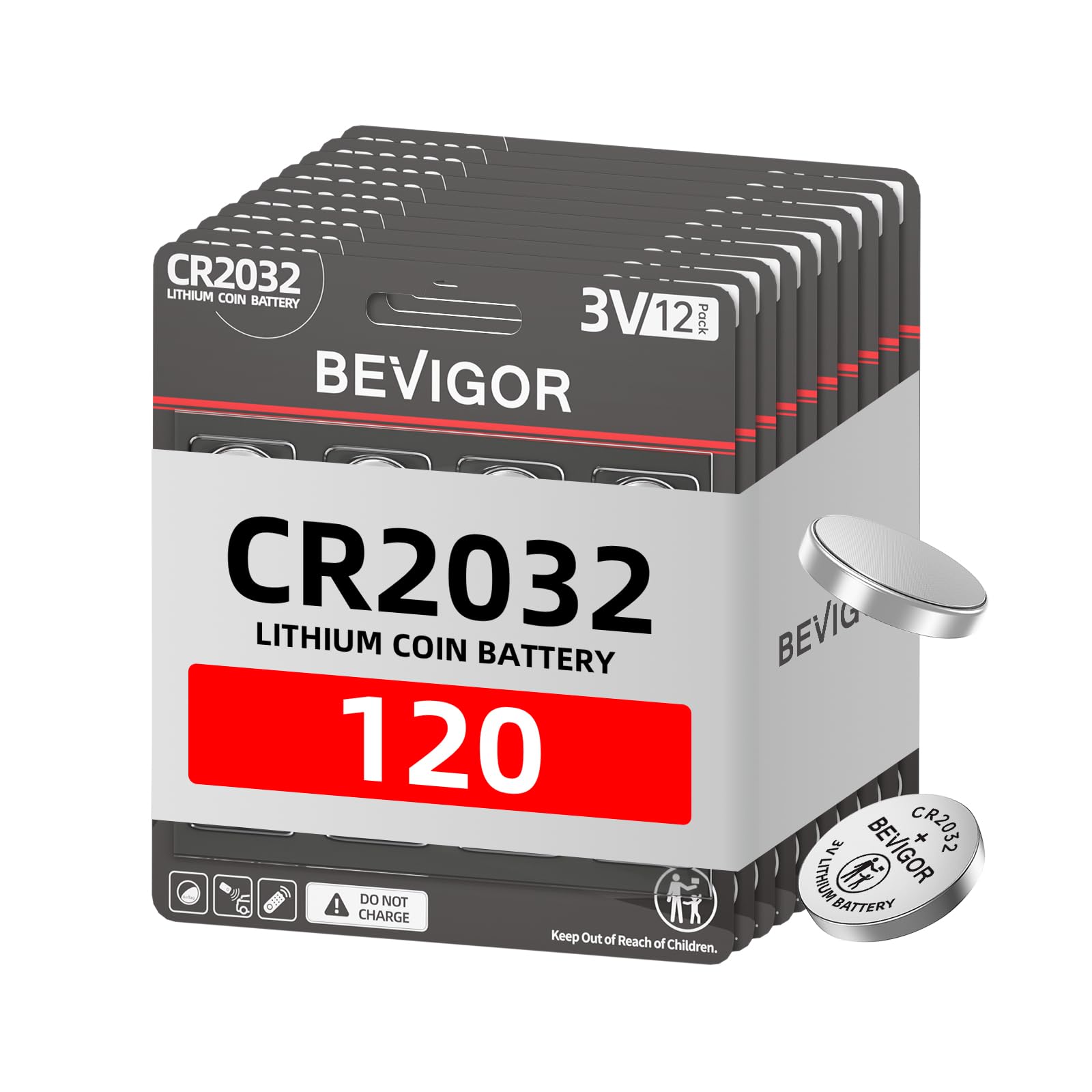 Bevigor 2032 Batterie Kompatibel mit AirTag CR2032 Lithium 3V Münzbatterie für Kindersicherheit, passend für Schlüsselanhänger, intelligente Sensoren, Waagen und mehr (CR2032-120)