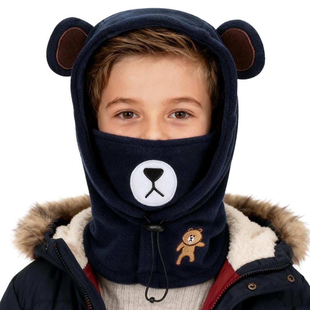Passamontagna per Bambini e Ragazzi, 3 in 1, Berretto + Scaldacollo + Maschera, Cappello Invernale Spesso, Caldo, Antivento, Sport all'Aria Aperta 5-13 Anni, Bleu Foncé
