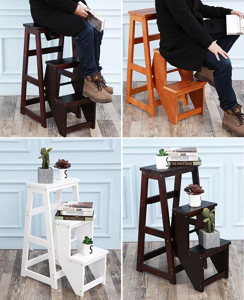 GIANTEX Opstapkruk 2 treden, ladderstoel massief hout inklapbaar, trapladder opstapstoel GIANTEX Opstapkruk 2 treden, ladderstoel massief hout inklapbaar, trapladder opstapstoel