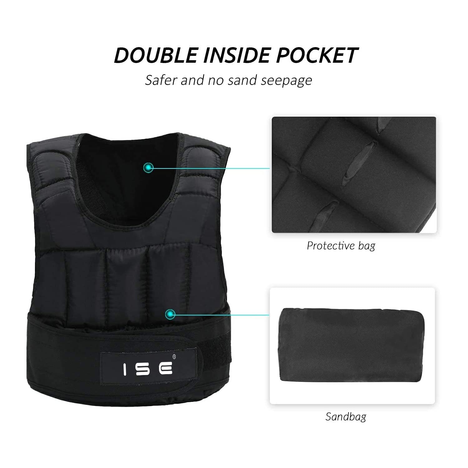 ISE Veste Lestée, Gilet Lesté, Gilets pour Poids Entrainement Musculation Exercice Vestes Lestées, Gilet de Leste Musculation, Poids Fitness, 10KG/15KG/20KG/25KG/30KG