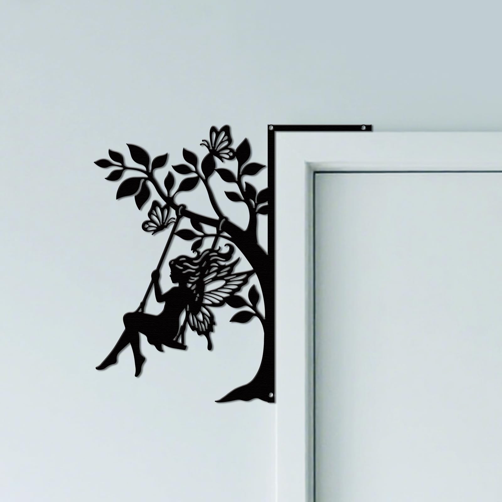 CUTHOLLOW Fairy on a Swing Door Topper Sign Metal Wall Art Decor — image 1