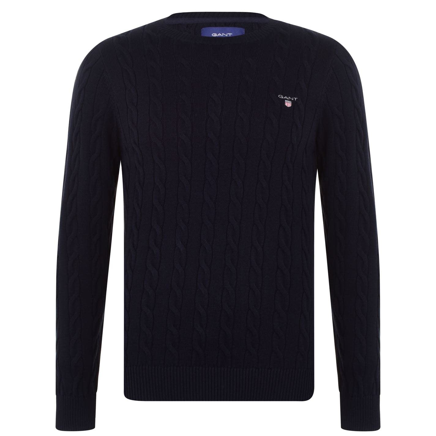 Gant Men's Navy Cotton Cable Knit Crew Neck Jumper - 433 Evening Blue  44 Xxl