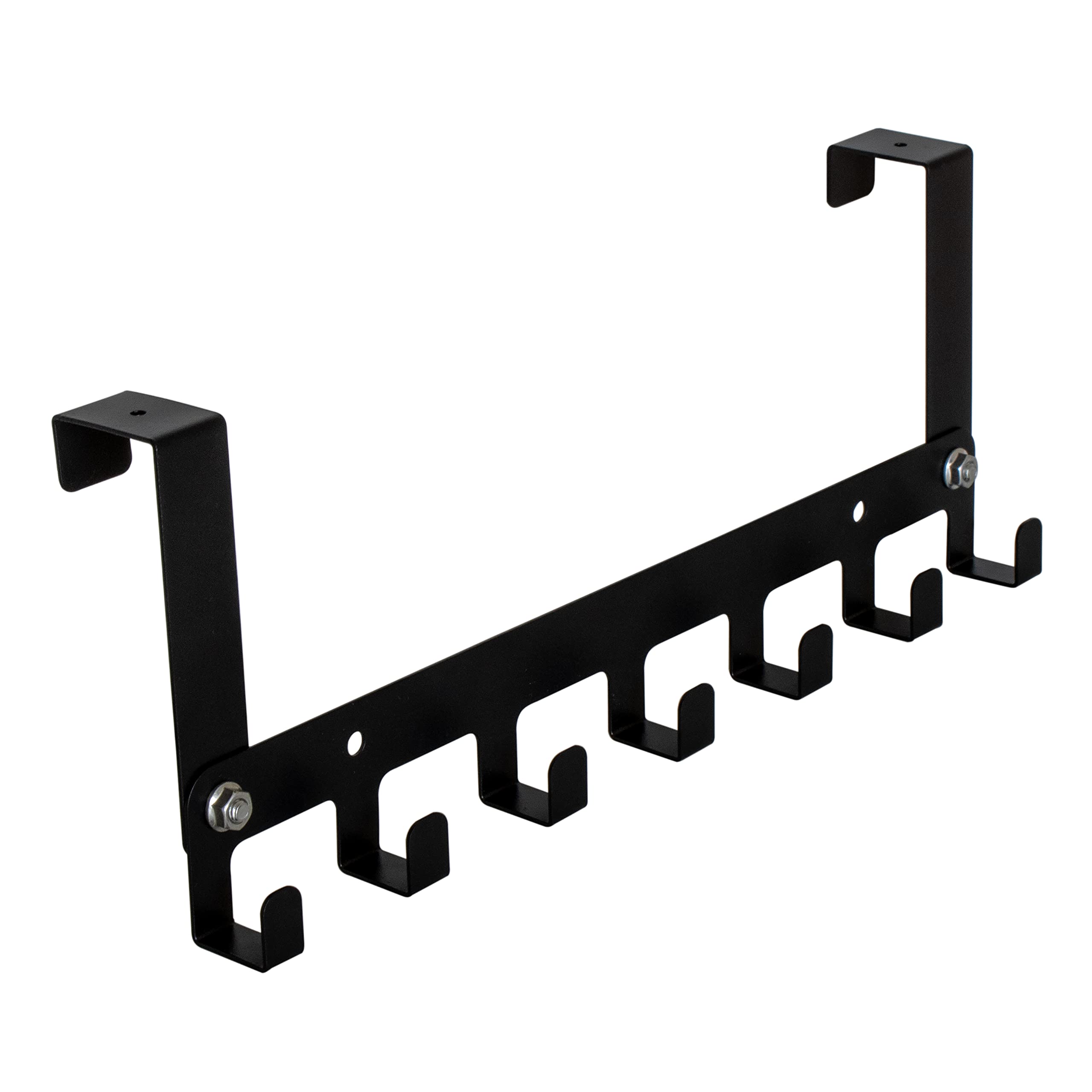 D&V Engineering Over The Door Hook Hanger | Heavy Duty Door Hanger for Clothes Without Drill | Towel Organizer for Bathroom | Suitable for Doors up to 35mm, Holds Upto 20kg (Metal,7 Hooks - Black)