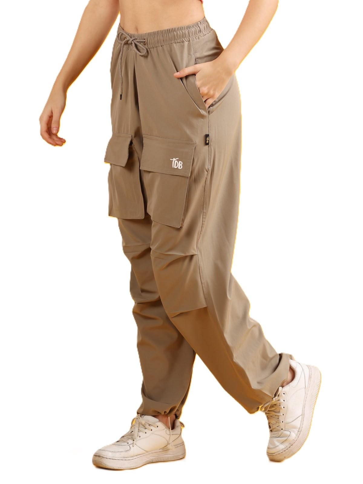 Women Beige Baggy Fit Utility Joggers with 4 Pocket Design, Multipocket High Rise Cargo Pants for Women, Mink, 2XL-image-22