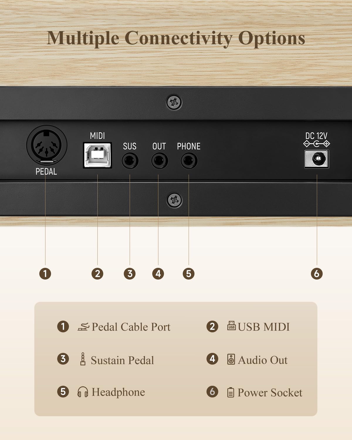 Eastar EUP-110 Digital Piano 88 Tasten mit gewichteter Klaviatur, E-Piano in voller Größe für Anfänger, mit Kopfhörer, Display, 3 Pedalen, Aufnahmefunktion & kabelloser Verbindung – Farbe Hellholz