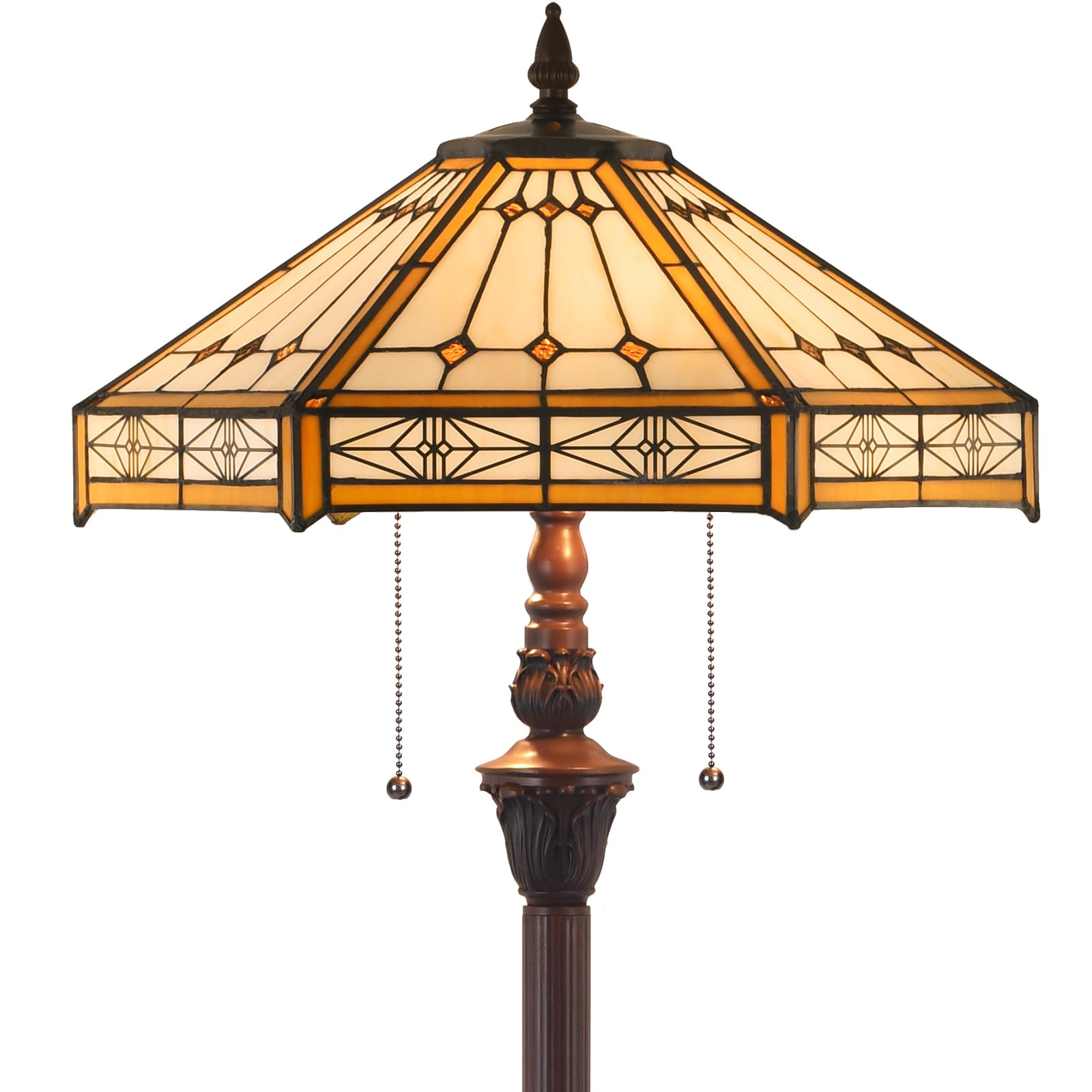 Tiffany Lamp Stained Glass Floor Lamp 2-Light 16X16X63 Inches Cream Hexagon Antique Tiffany Style Standing Reading Lamp for Living Room Bedroom Home Office