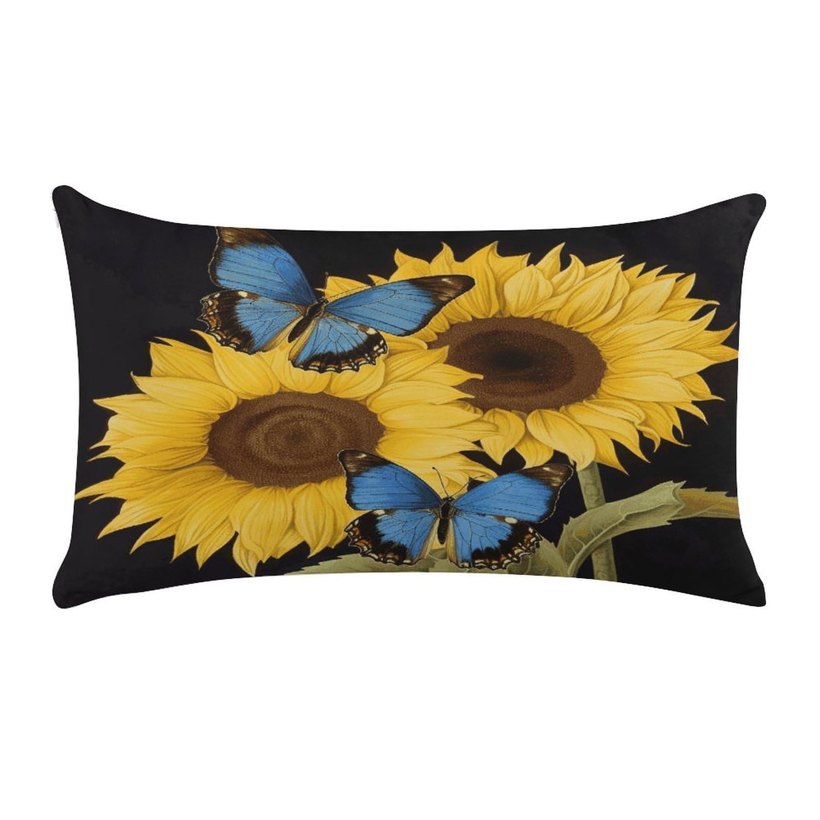 Yellow Sunflowers with Blue Butterflies Pillow Cover Super Soft Pillowcase Luxury Cozy Fuzzy Velvet Pillow Shams Breathable Standard Pillow Cases with Zipper Wrinkle-Free Pillow Cover 12 "×20 "