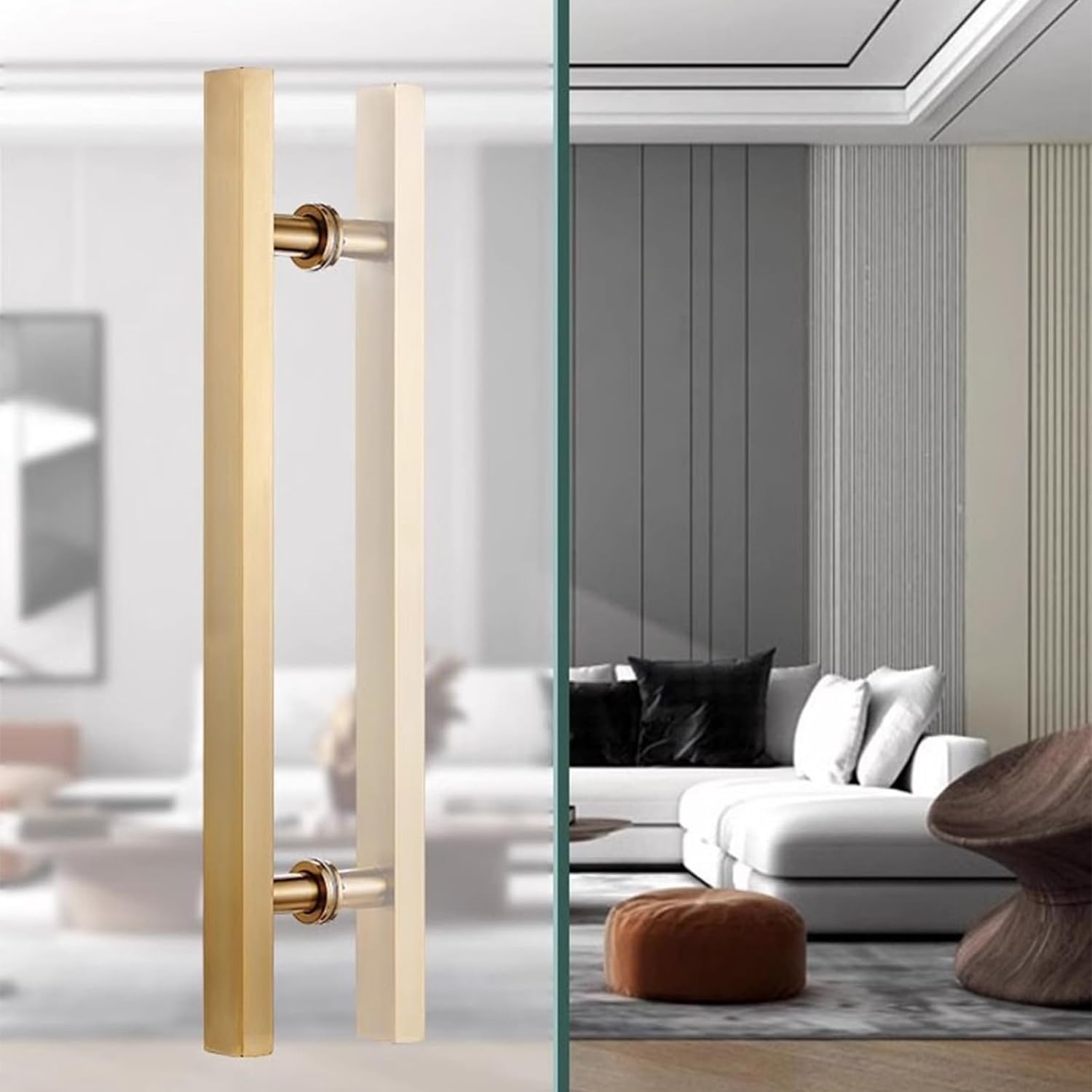 Bouton de porte carré brossé en acier inox pour portail bois