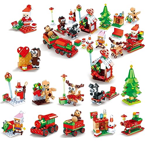 HighMount 12 Pcs Christmas Building Toy Block Set with Santa Claus Snowmen Elk Christmas Trees Trains Mini STEM Building Blocks Toys for Classroom Prize Toys Kids Party Favor Birthday Goodie Bags