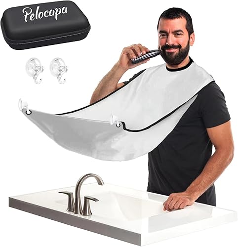 Miniatura 1 de Babero de afeitar para barba antiadherente recogedor de barba con 2 ventosas y bolsa de almacenamiento rojo