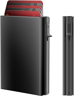 Mens Card Holder Wallet - Smart Wallet for Men, Pop Up Card Case, Top Grain Leather, RFID Blocking, Slim, Minimalist, Ultra-Thin, Front Pocket, 9-14 Card Capacity | ID Window | Cash Slot (Black)