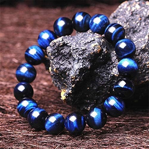 Miniatura 8 de Pulsera natural hecha a mano con ojo de tigre azul, pulsera elástica de cuentas redondas semipreciosas, cuentas de piedras preciosas de 0.315 in,