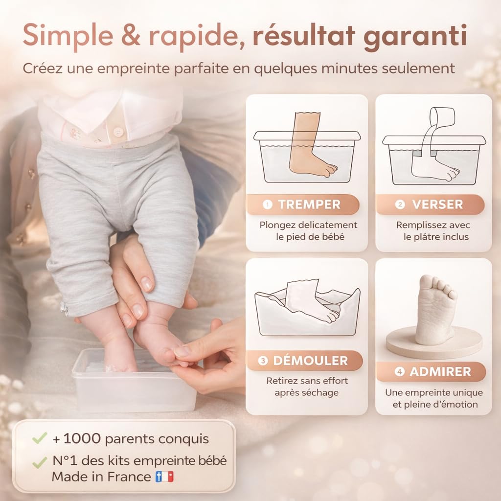 Kit de Moulage Bébé ANCRER® 4 Empreintes Mains Pieds Fille Garçon Contenants Réutilisables Cadeau Naissance
