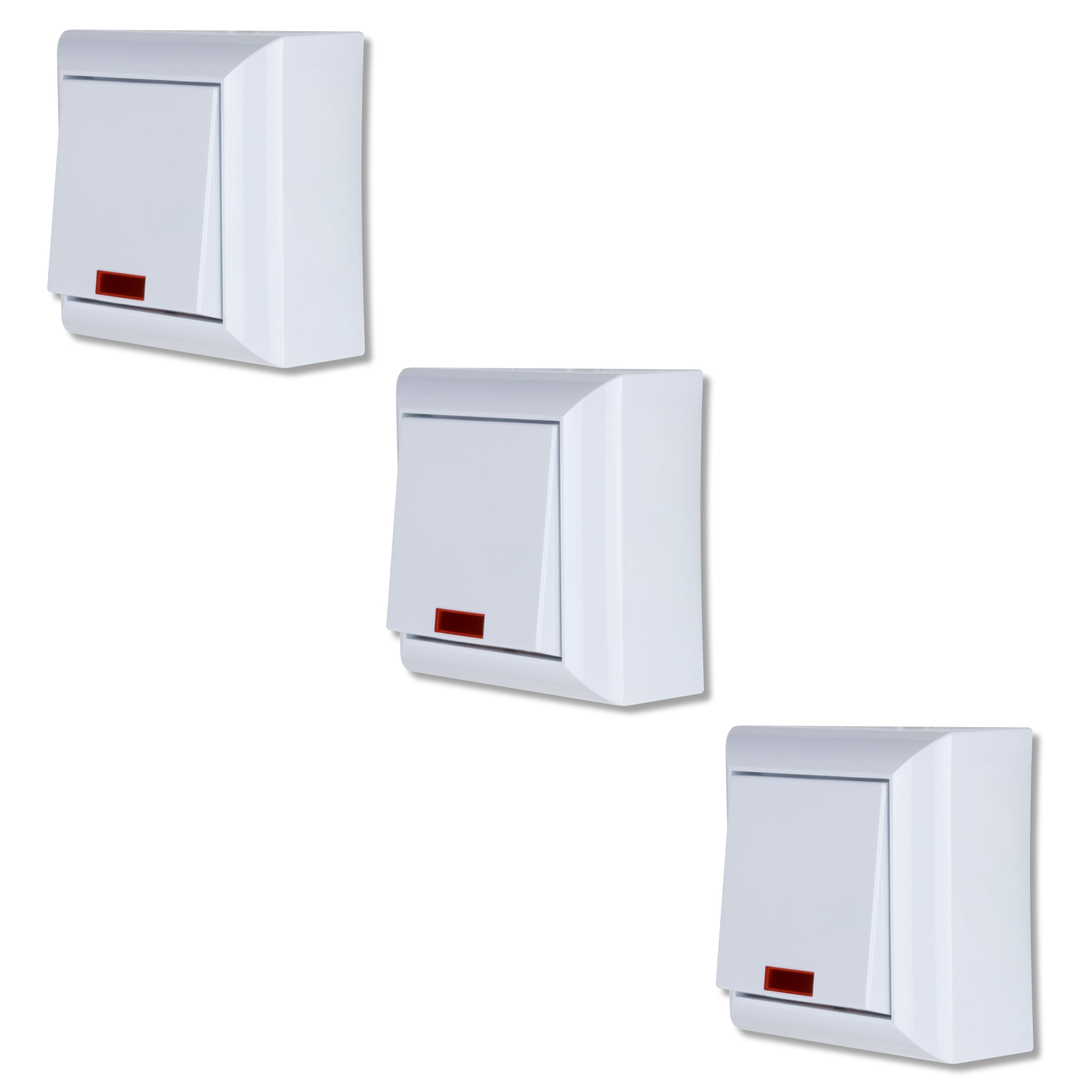 REV Kontrollschalter PlanoLuxe SPARSET - 3x Aufputz Lichtschalter mit Kontrollleuchte, weiß
