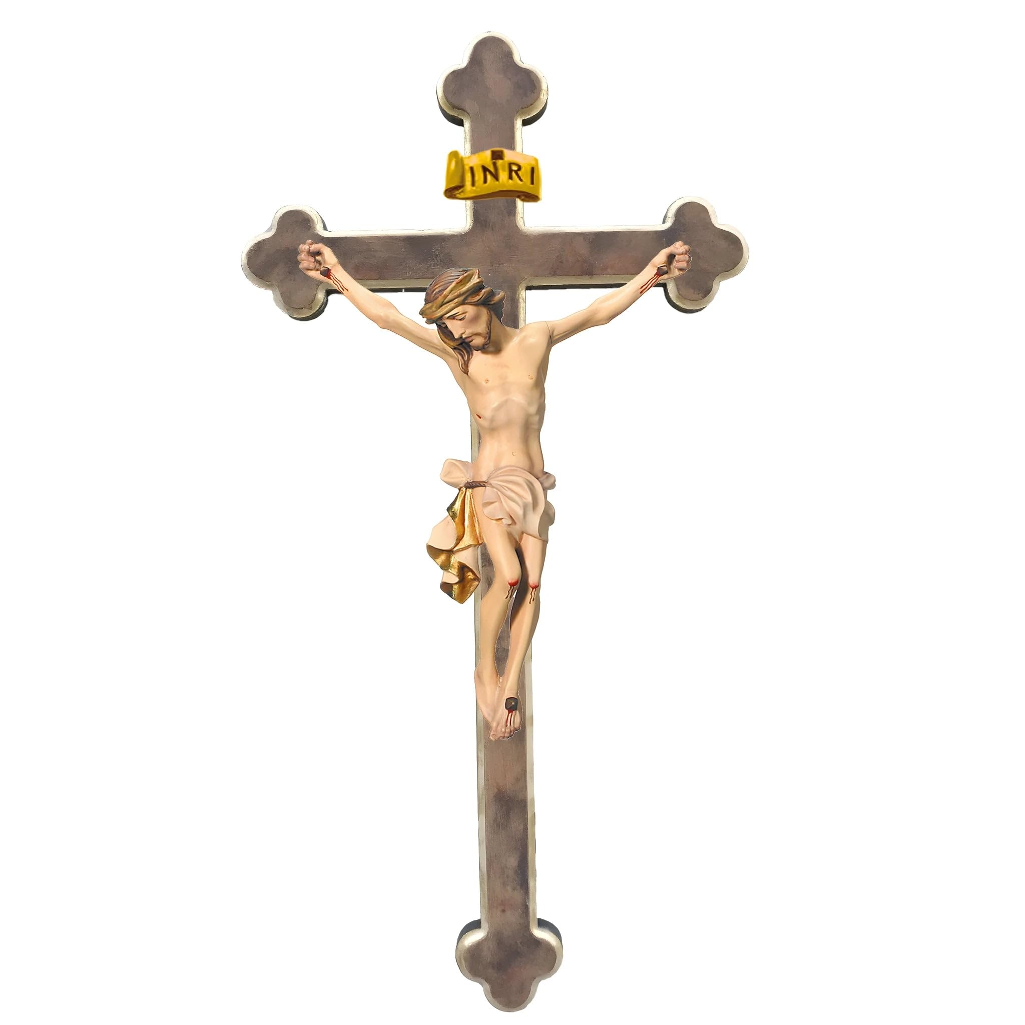 Dolfi Drewniane ciało Chrystusa krzyż barokowy 30 cm | Ręcznie malowane w Val Gardena | Religijny