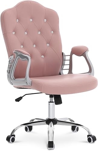 BarberPub Silla ajustable para oficina en casa, silla de trabajo con soporte lumbar, bonita estación giratoria de uñas, ergonómica con reposabrazos,