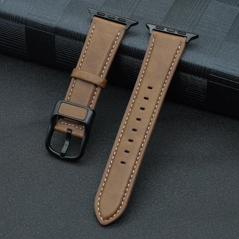 Image of Vintage Leather Compatible Apple Leather Watch Bands for Apple Watch Ultra /Ultra 2 49mm 45mm 44mm 42mm Metal Connector Strap for iWatch Series SE 9 8 7 6 5 4 3