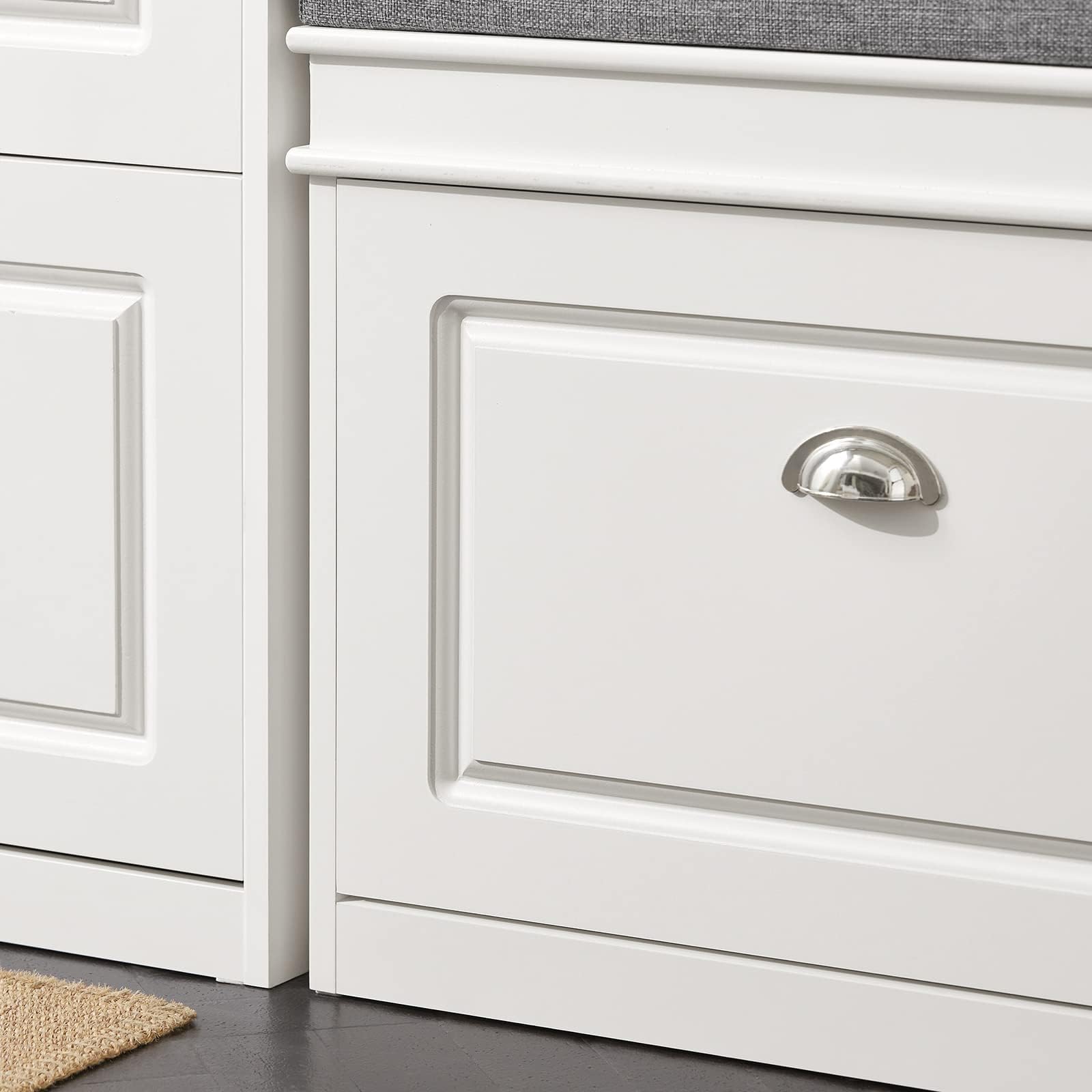 SoBuy Banc Chaussures avec abattant 60x24x51cm pour entrée | Meuble d'entrée avec coussin mousse haute densité, MDF E1 FSC, coffre caché, charge 150kg, blanc FSR82-K-W