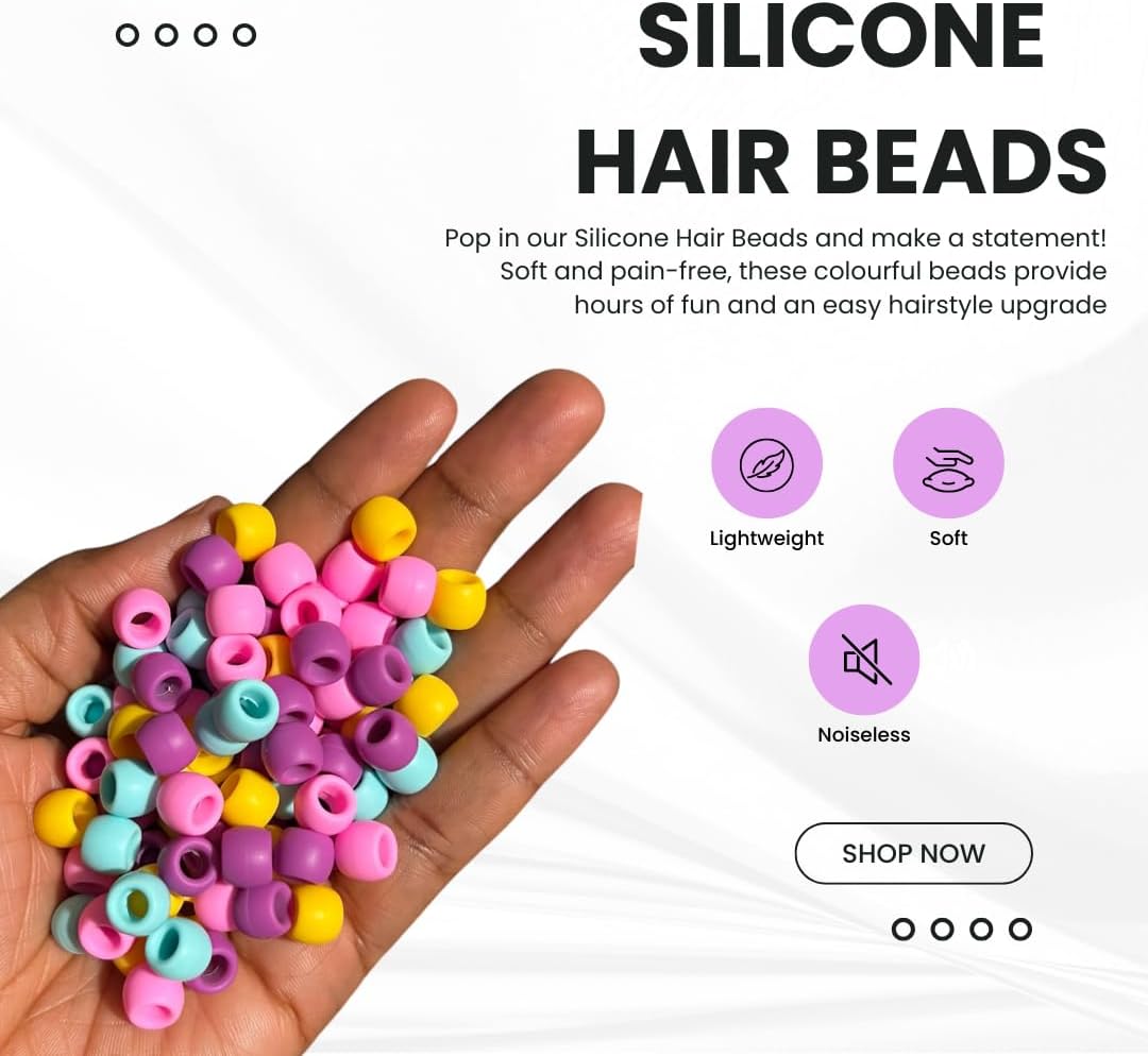 (Multi Colour) 100pcs Mini, Soft, Noiseless, Durable Silicone Hair Beads for Braids. Perfect Hair Accessories for Kids and Adults