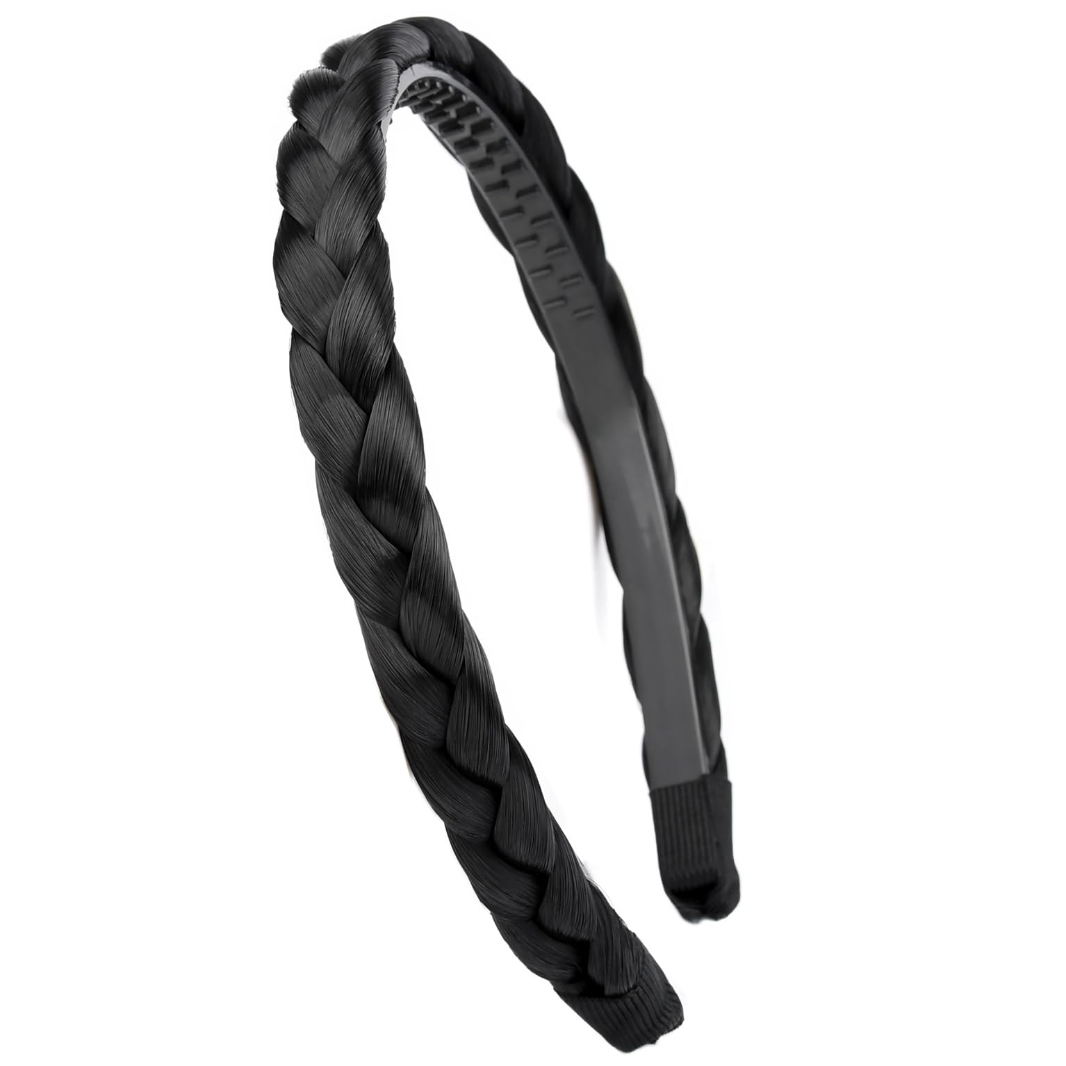 BOBIYA Headband Synthetic Hair Plaited Headband Braid Braided With Teeth Hair Band Accessories for Women Girl (Black)