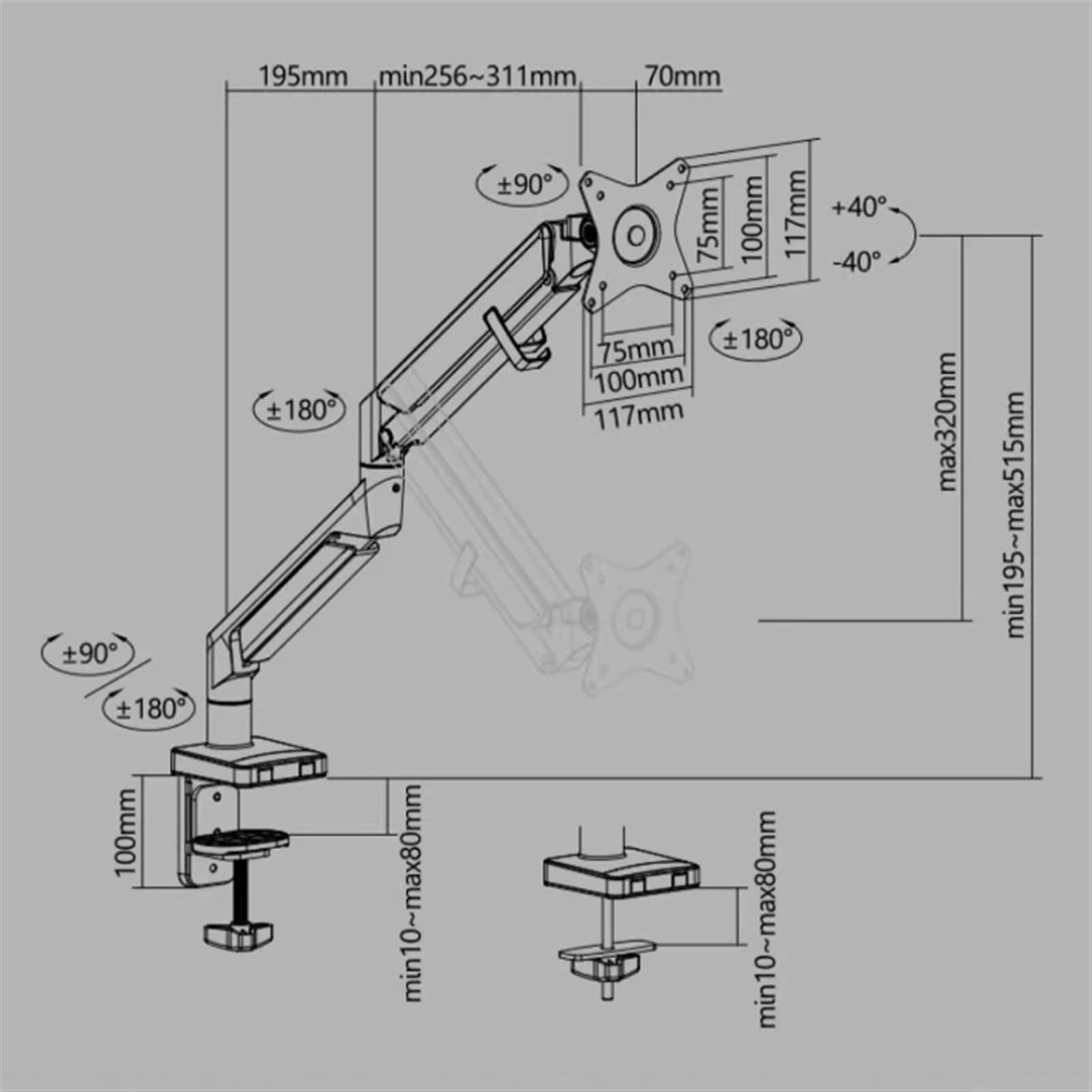 Staffa Monitor Supporto da Tavolo for Monitor Singolo for schermi 17-32 Pollici, Braccio for ergonomico Regolabile con Molla a Gas USB