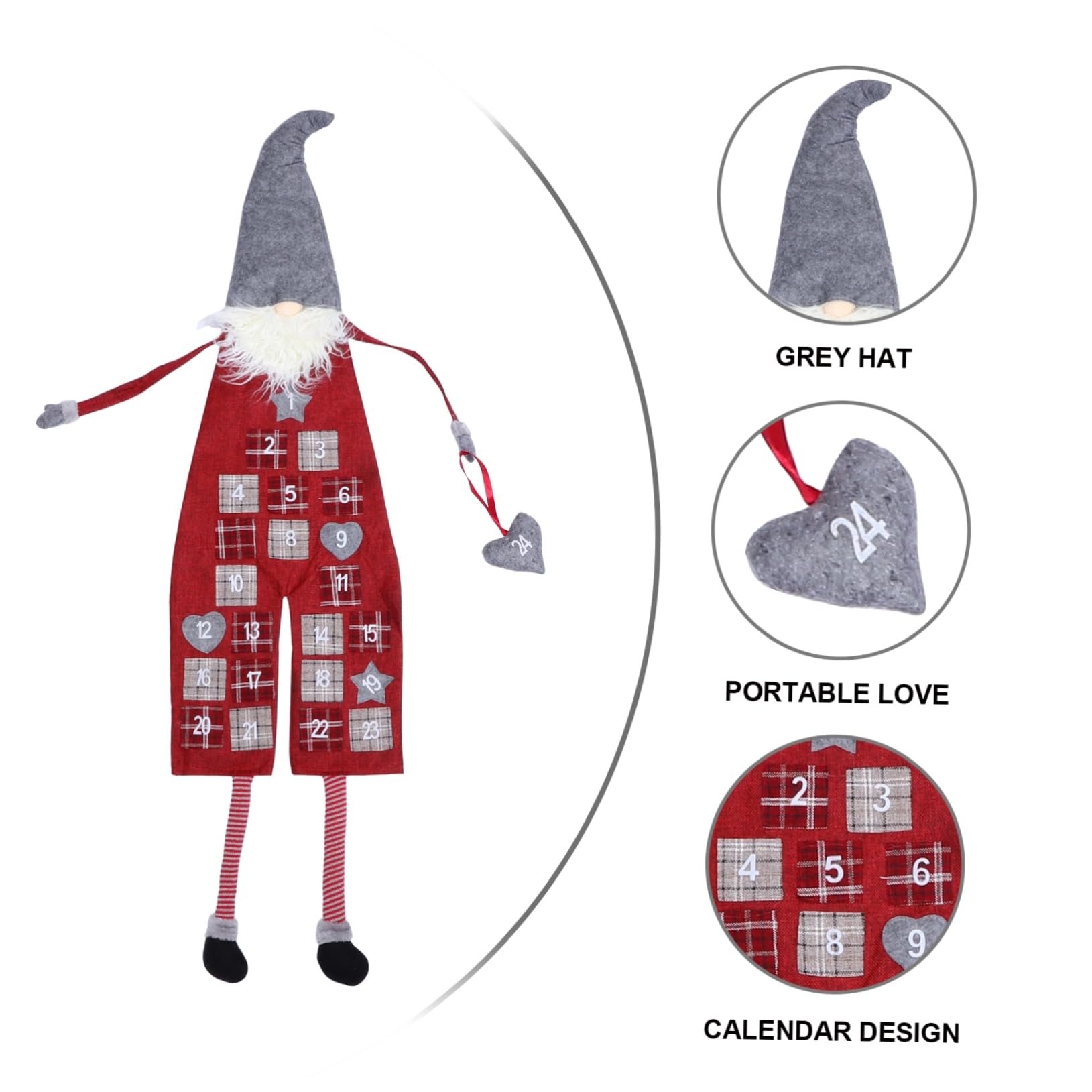 MAGICLULU Calendario di Avvento di Natale in Lino e Lana Artificiale Decorazione da Appendere a Forma di Folletto per Conto alla Rovescia Festivo