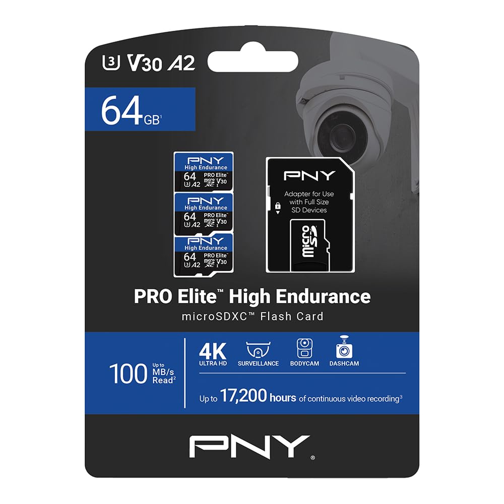 PNY 3x 64GB PRO Elite High Endurance C10 U3 V30 microSDXC Scheda di Memoria