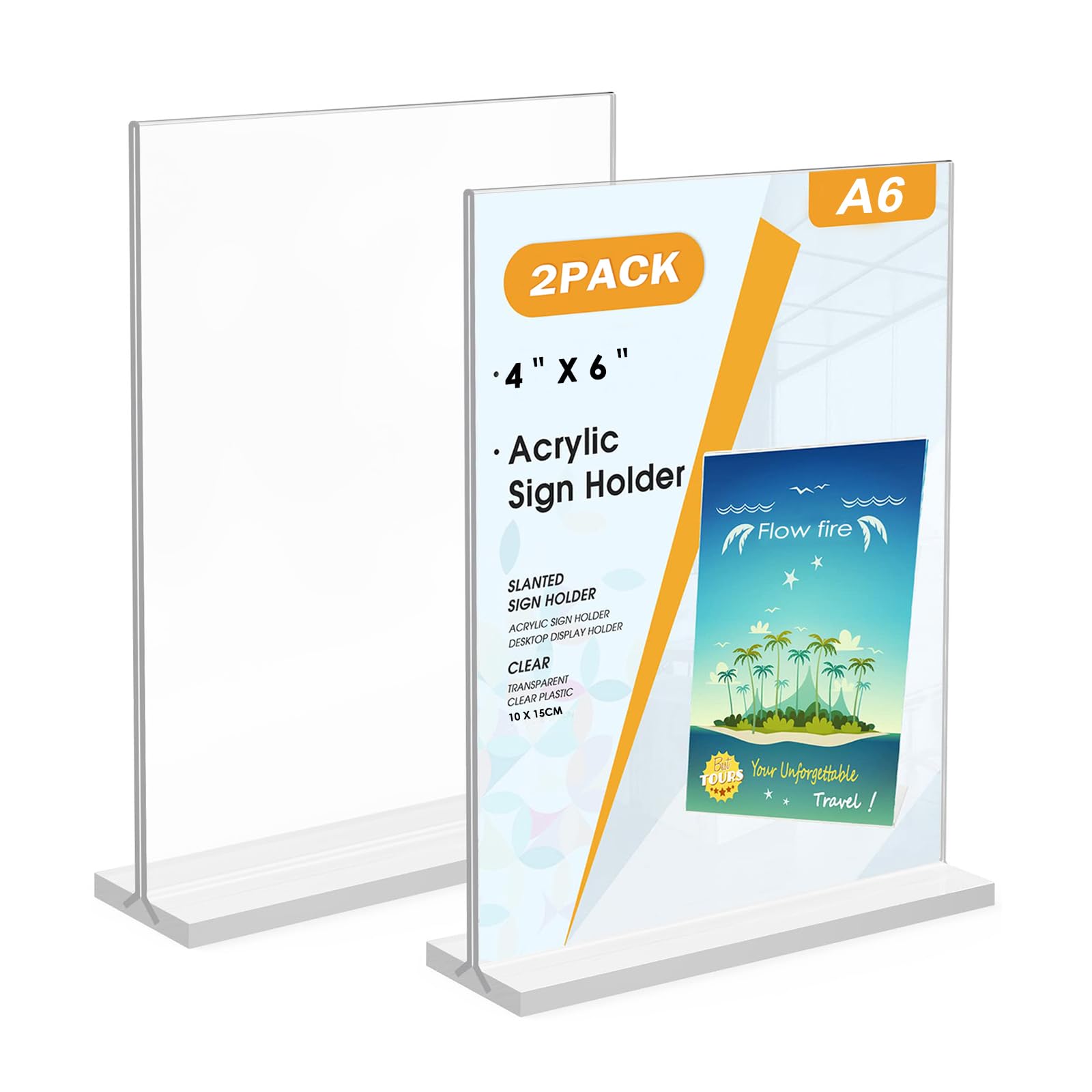 Flow fire A6 Acrylic Sign Holder, 2 Pack, T-Shaped Table Menu Display Stand