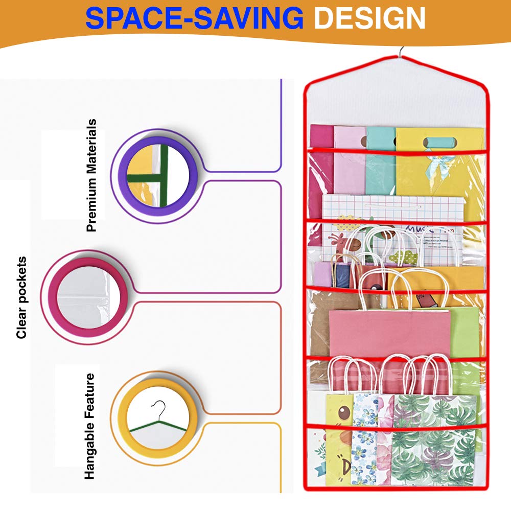 ProPik Almacenamiento para bolsas de regalo, papel de seda y papel de regalo, organizador de almacenamiento de bolsas de regalo colgantes, PVC de 38 x 16 pulgadas (rojo)
