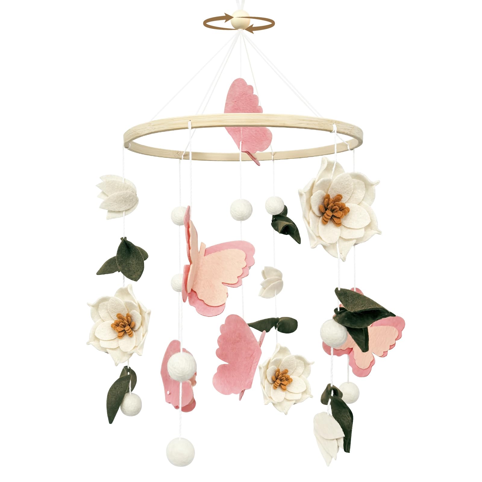 Móvil de bebé para cuna, flores y mariposas, móvil de cuna para niñas y niños, hecho a mano, decoración floral para habitación de bebé, decoración bohemia para habitación de bebé, regalo