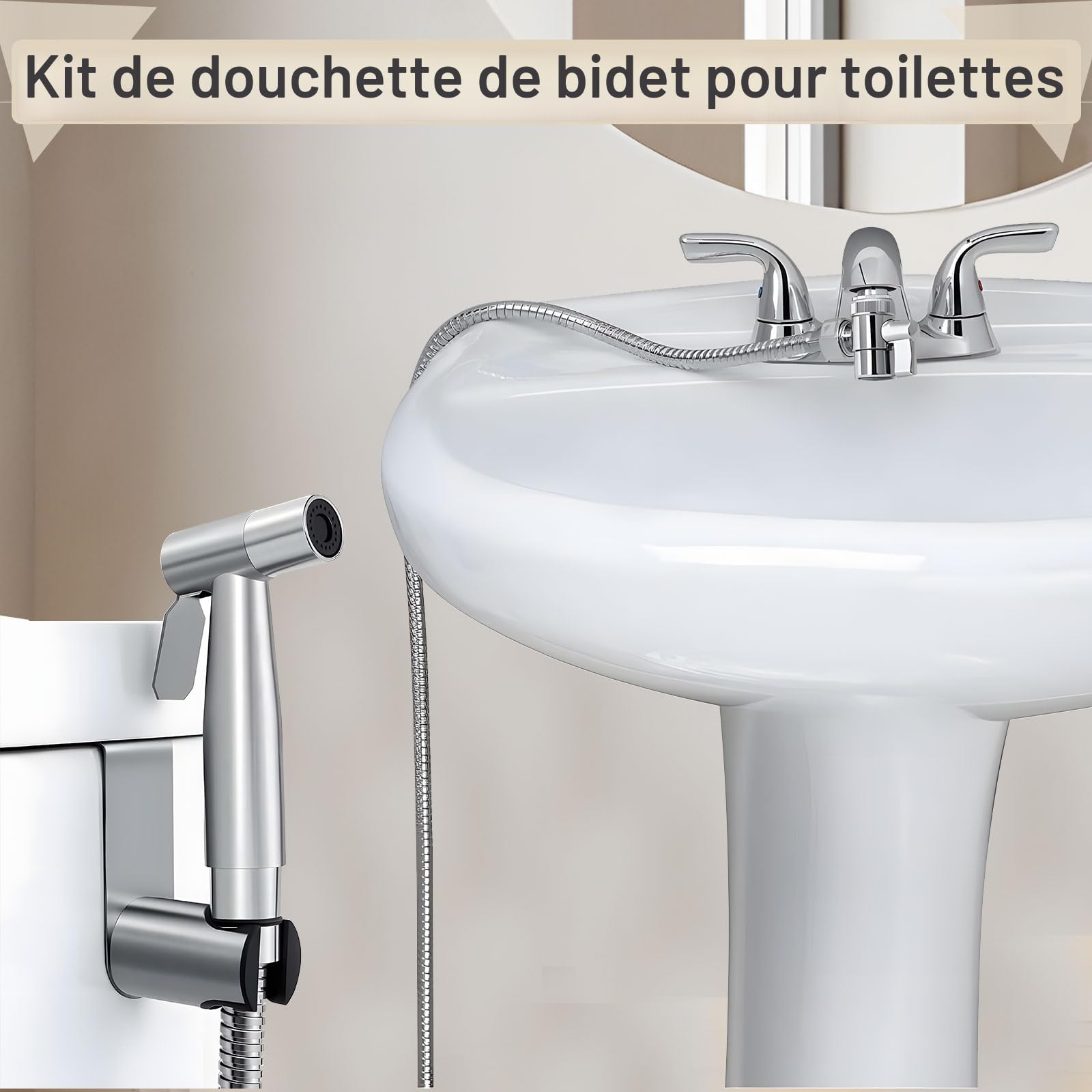 Kit de Douchette de Bidet en Acier Inoxydable, Vaporisateur de Toilette Douchette à Main avec 1.5m Tuyau et Support, Kit Douchette WC Complet, Pulvérisateur de Bidet à Main pour Hygiène Personnelle