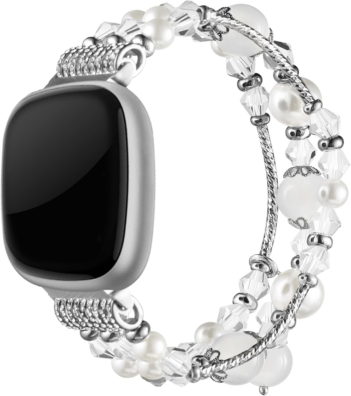 Simpeak Beaded Bracelet Compatible with Fitbit Versa 4/Versa 3, Fashion Handmade Elastic Stretch Bracelet Beaded Band Strap Replacement for Fitbit Sense 2/Sense