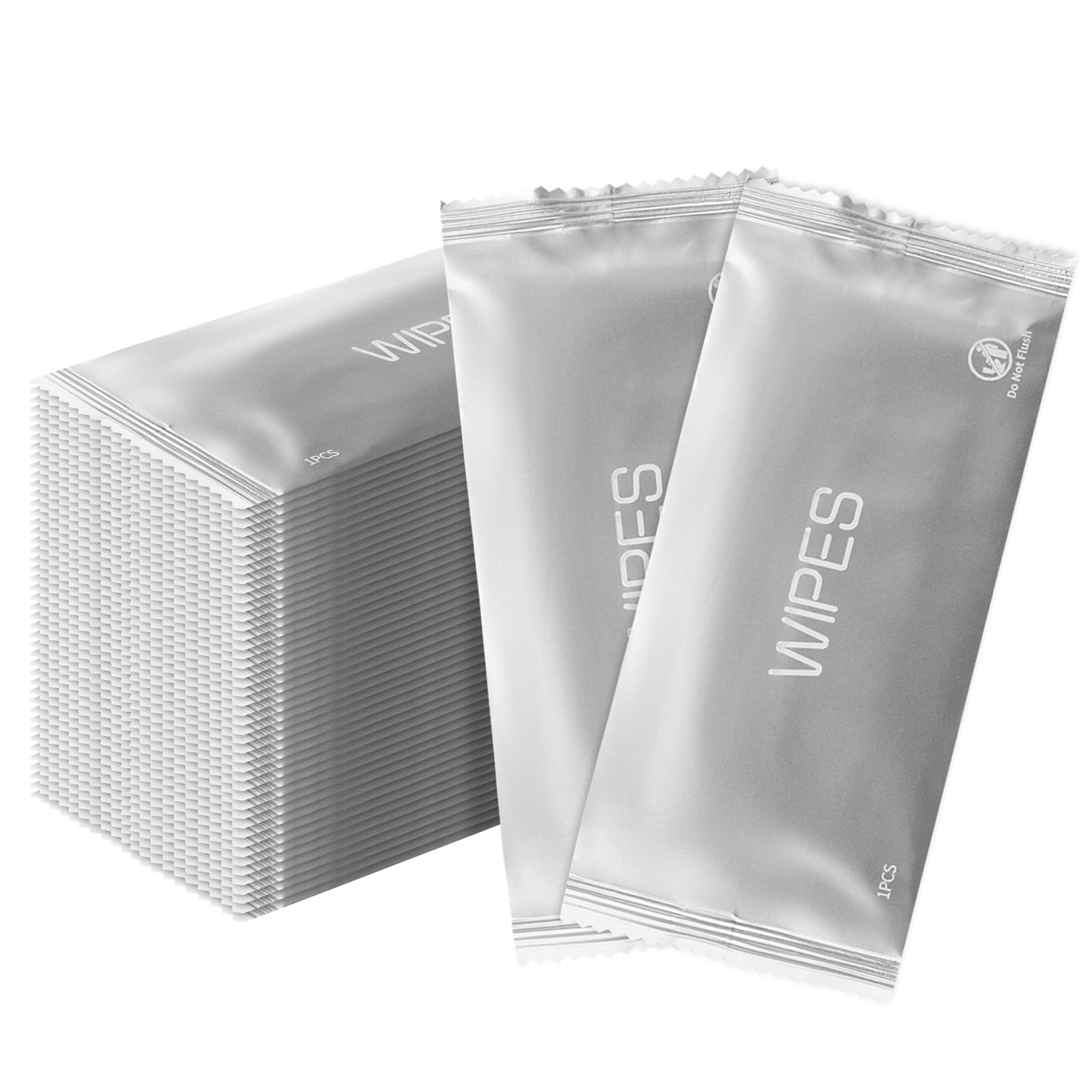 Lot de 100 lingettes humides emballées individuellement - Nettoyage rapide à la main - Emballage argenté pour restaurant