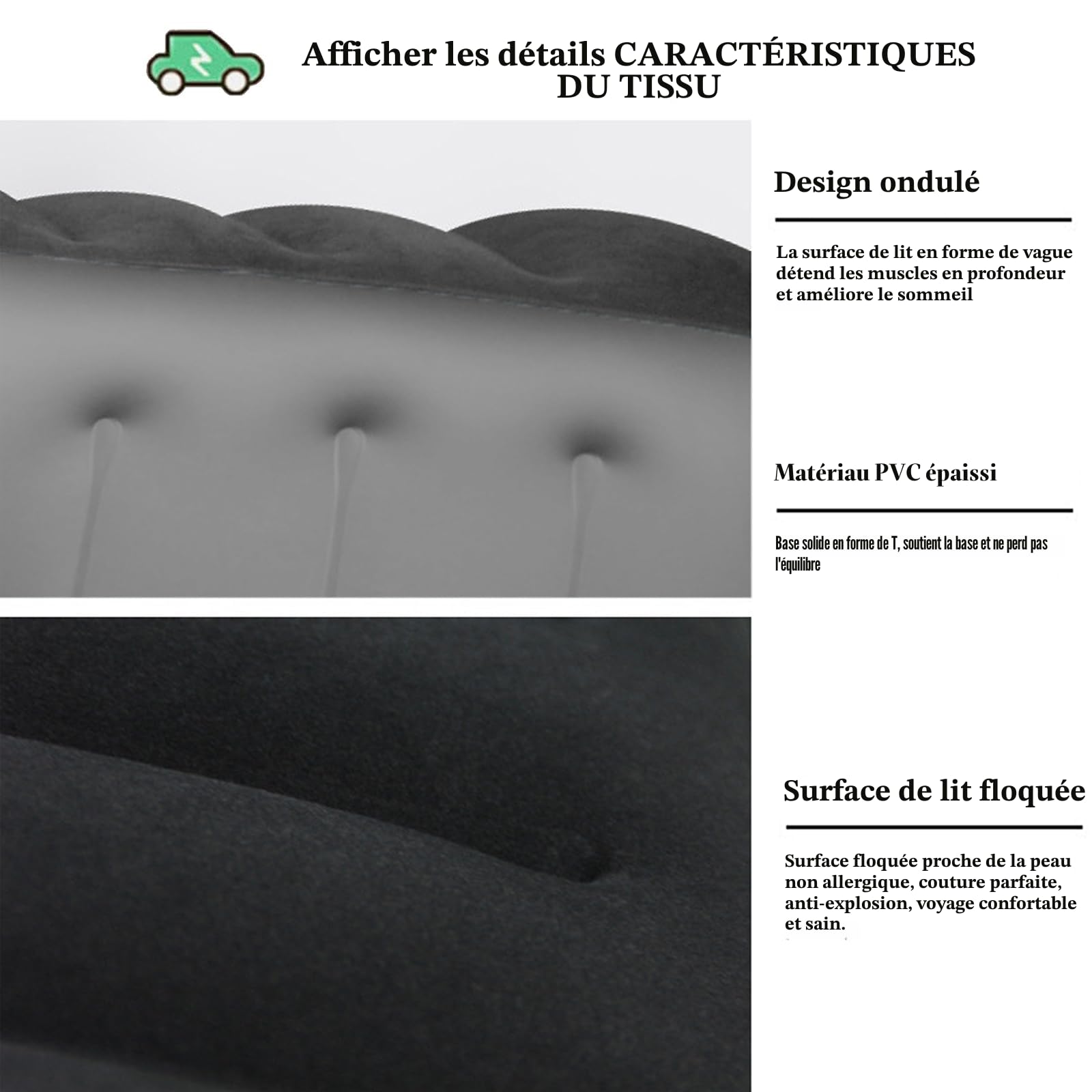 Matelas Gonflable Voiture, Siège Arrière élargir Pied Rembourré, pour SUV, MPV, RV, lit de Voyage de Voiture, Lit Voiture de Camping pour Excursio