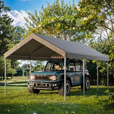 10 x 20 FT Heavy Duty Carport, All-Weather Car Canopy Shelter with Reinforced Steel Frame, Portable Garage Tent for SUV, Truck, Boat & Outdoor Events, UV Resistant Waterproof Cover, Gray