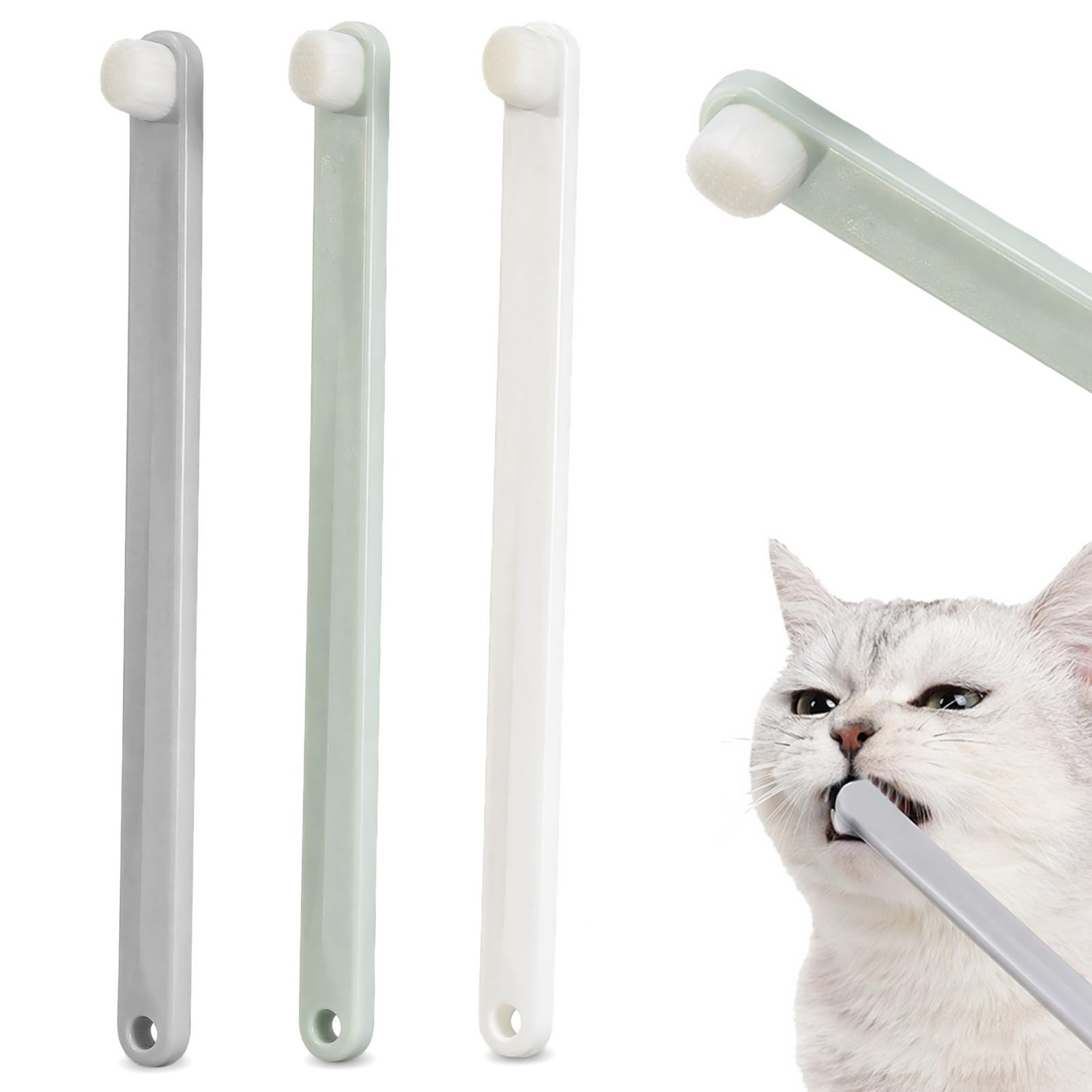 3 Pcs Dog & Cat Toothbrush, Soft Pet Teeth Care (White, Gray, Green)