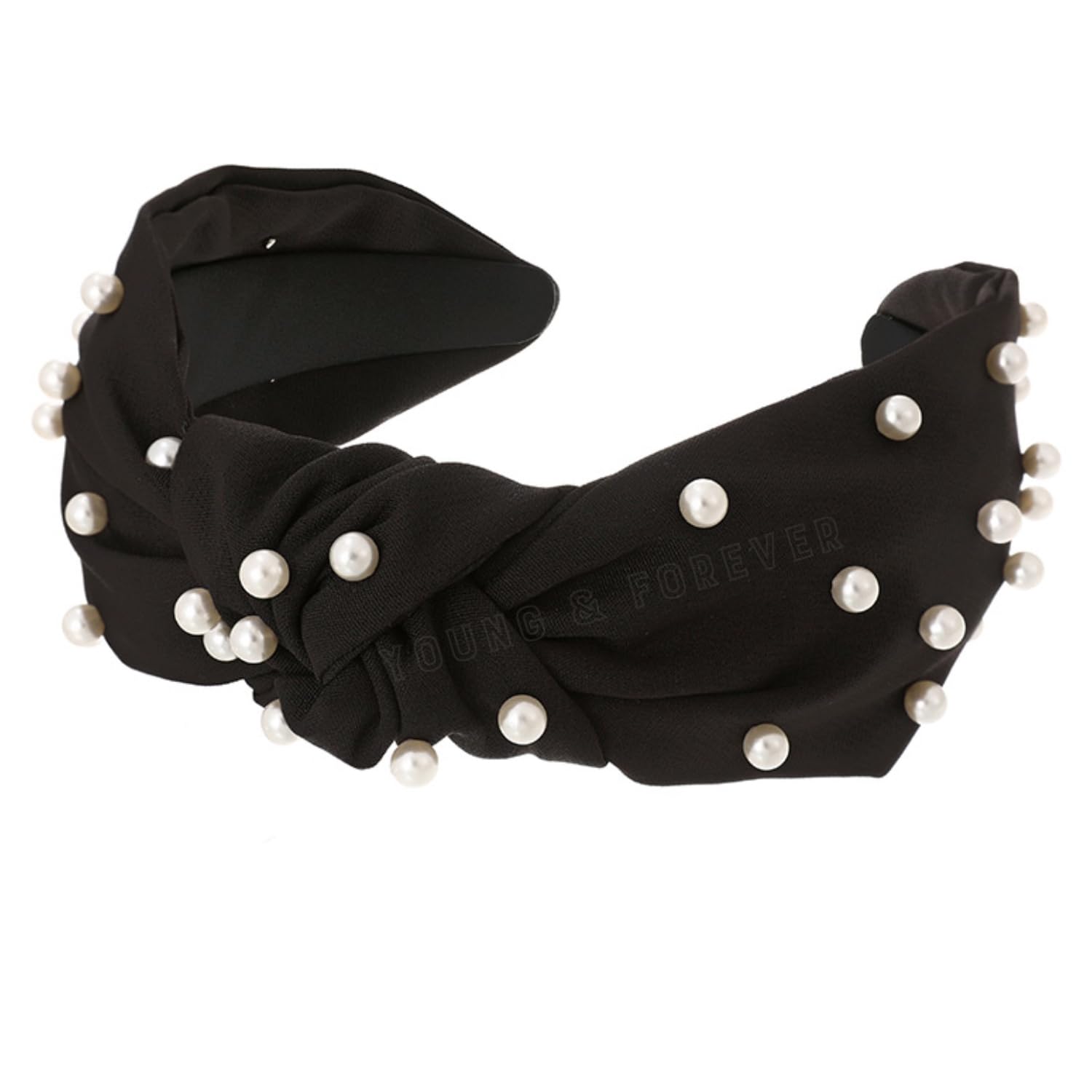 Young & Forever Elegant Black Knotted Pearl Headband for Women and Girls - Premium Fabric Wide Turban Hair Band - Stylish Fashion Hair Accessories for Party, Wedding, and Casual Wear-image-42
