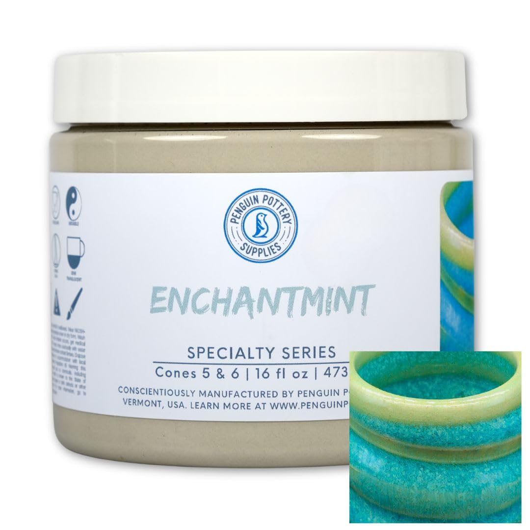Penguin Pottery - Specialty Series - EnchantMint. Mid Fire Glaze for Clay, Pottery Glaze, Cone 5 and Cone 6 - Ceramic Glaze for Pottery (1 Pint | 16 oz | 473 ml)