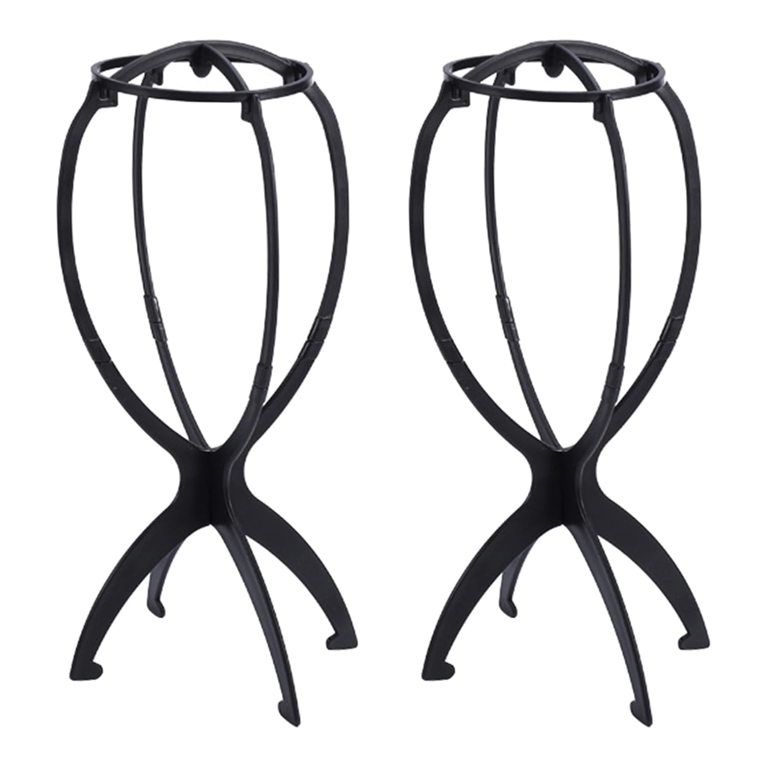 SYEYCW 2 Pcs Black Folding Wig Stands, 35cm / 13.78inch Wigs Display Holder for Hair, Collapsible Dryer Wig Holder Stand, Short Hair Extensions Stands, Plastic Portable Wigs Head Holders for Travel