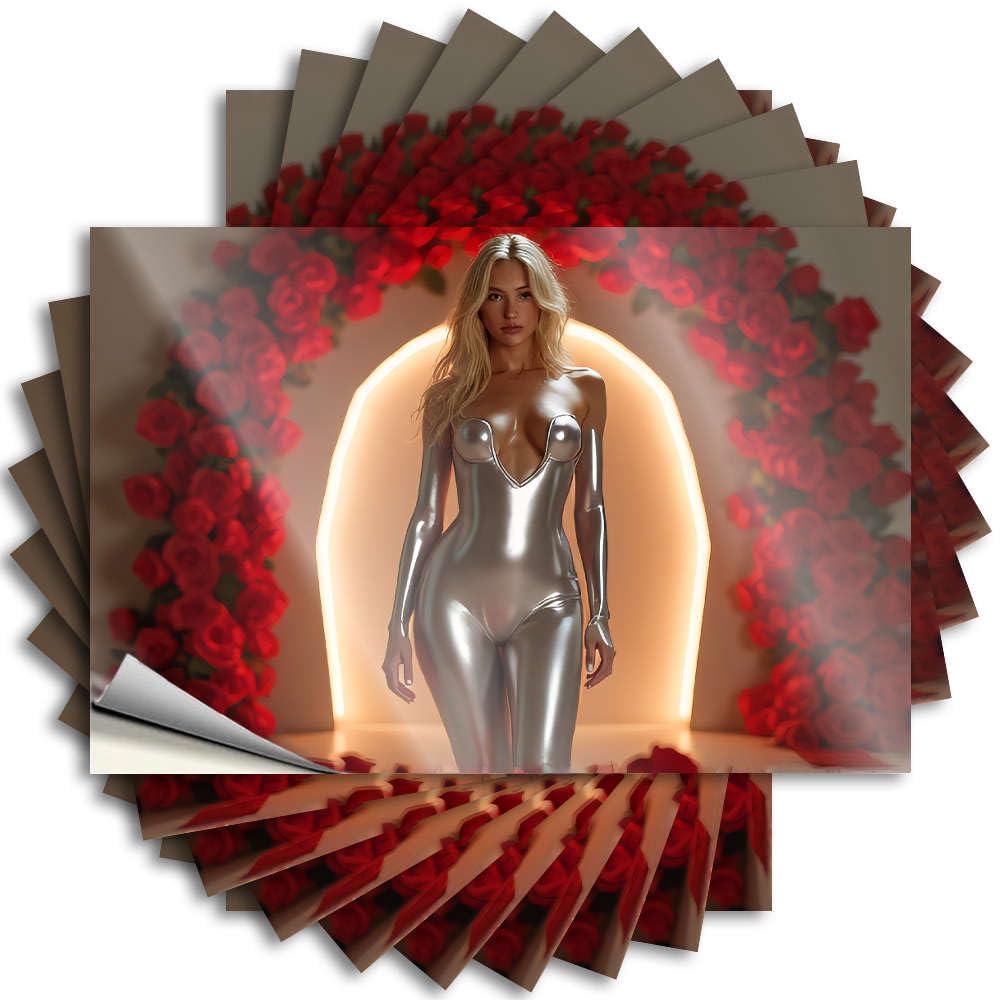 Lover Tattoo Aesthetic Decals, Indoor Fall Decor Cute Pattern Design for Darts Notebook | Door Removable Vinyl Woman in Metallic Suit with Rose Arch Backdrop(8X12CM)