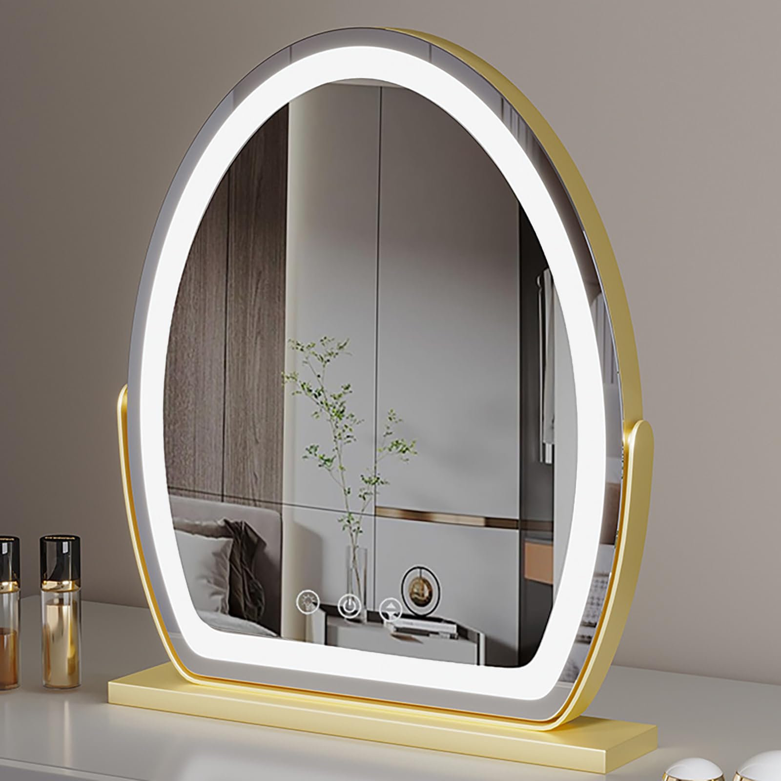 Obrotowe o 360° owalne lusterko ze światłami, sterowanie dotykowe, lusterko do toaletki, 40 x 50 cm, lusterko do makijażu dla idealnego odbicia, idealne dla profesjonalistów domowych i kosmetycznych