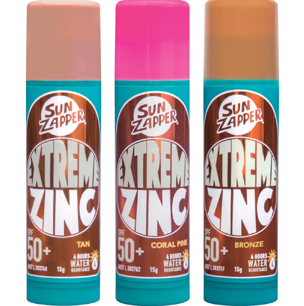 Sun Zapper Extreme Zinc Stick Beauty Pack - Tan, Bronze & Pink Zinc Sunblock Made in Australia, Tan, Bronze, Pink, 1.59 g (Pack of 1)