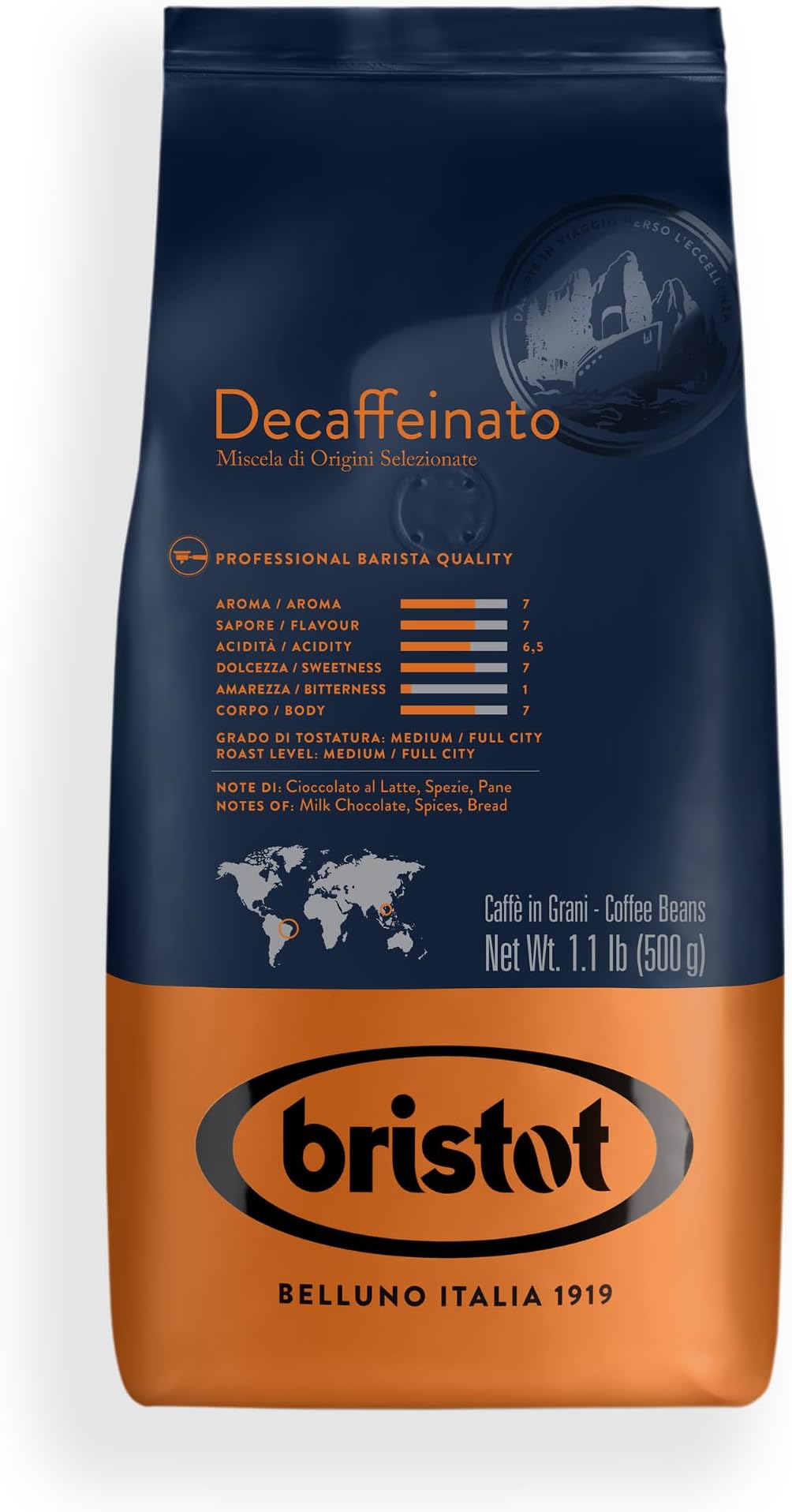 Bristot Decaffeinato Italian Coffee Espresso Blend