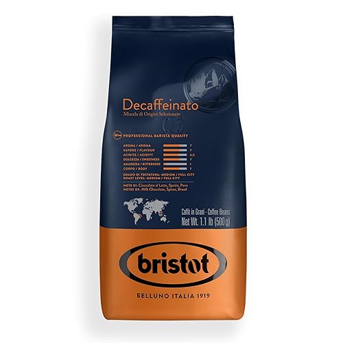 Bristot Granos de café italiano descafeinado Granos de café italiano enteros tostado medio 1.1 lb500g