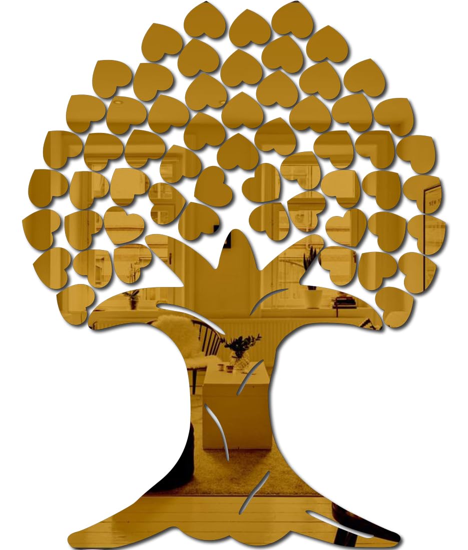 Bikri Kendra - Tree Heart 50 Gold Mirror Stickers for Wall, Acrylic Mirror, Wall Mirror, 3D Stickers, Wall Stickers for Room Hall Home and Office-image-7