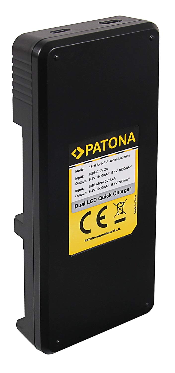 PATONA Dual-LCD-Ladegerät für Sony NP-F970 NP-F750 NP-F550 NP-FM500H NP-FM50 NP-QM71/91 Akkus – lädt 2 Akkus gleichzeitig per USB – für Camcorder-, Videoleuchten- & Monitor-Akkus der NP-F-Serie | Ersatzakku NP-F970, sichere Li-Ion-Zellen, kein Memory-Effe