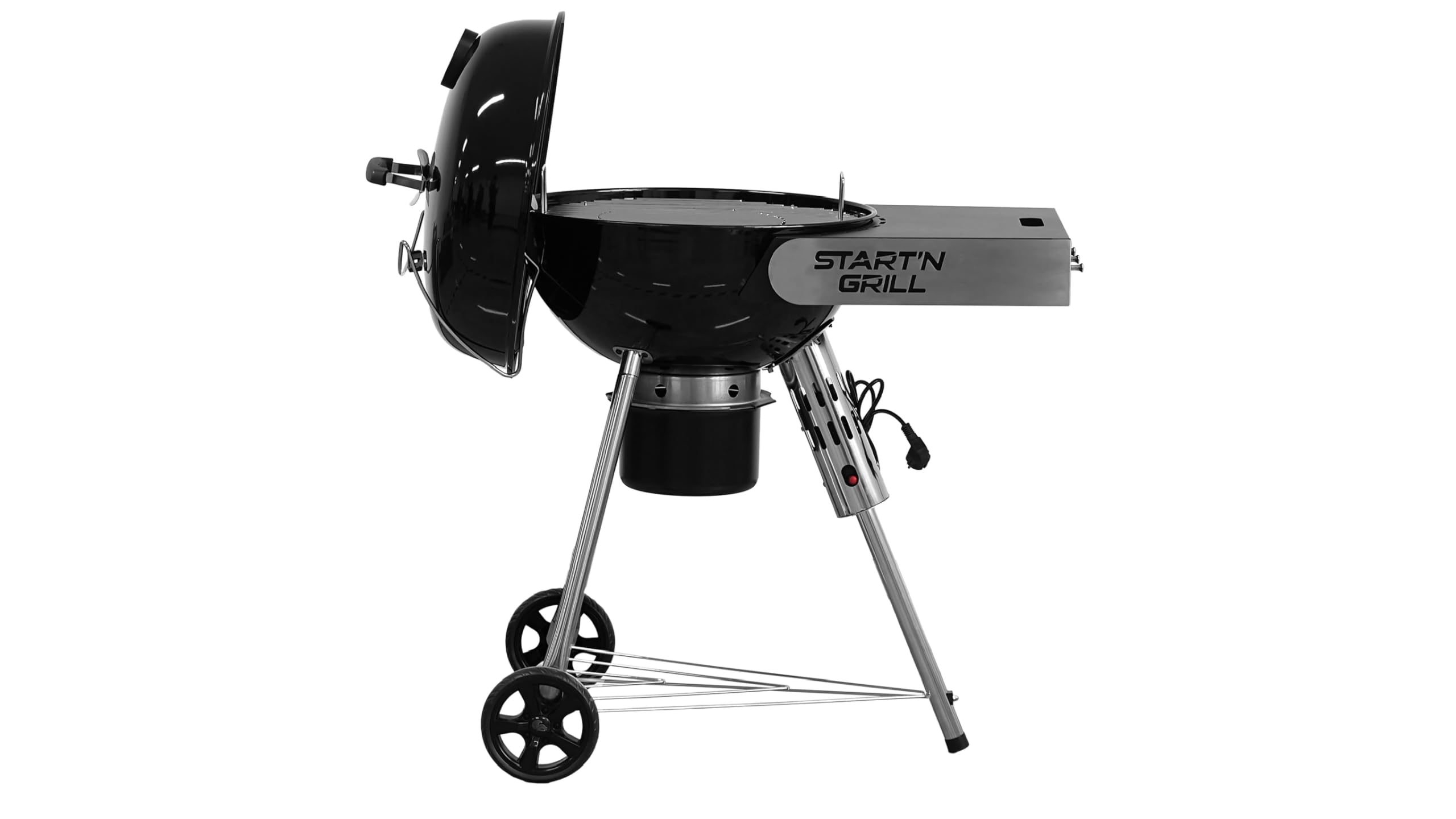 Start N Grill - Barbecue 57cm charbon à allumage automatique - SNG Evolution - Allumage en 3mn, cuisine extérieure, kettle émaillé, plan de travail tablette, support couvercle, grilles inox, breveté